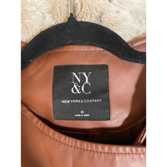 NY&C faux leather brown zip up jacket size medium - Picture 6 of 7